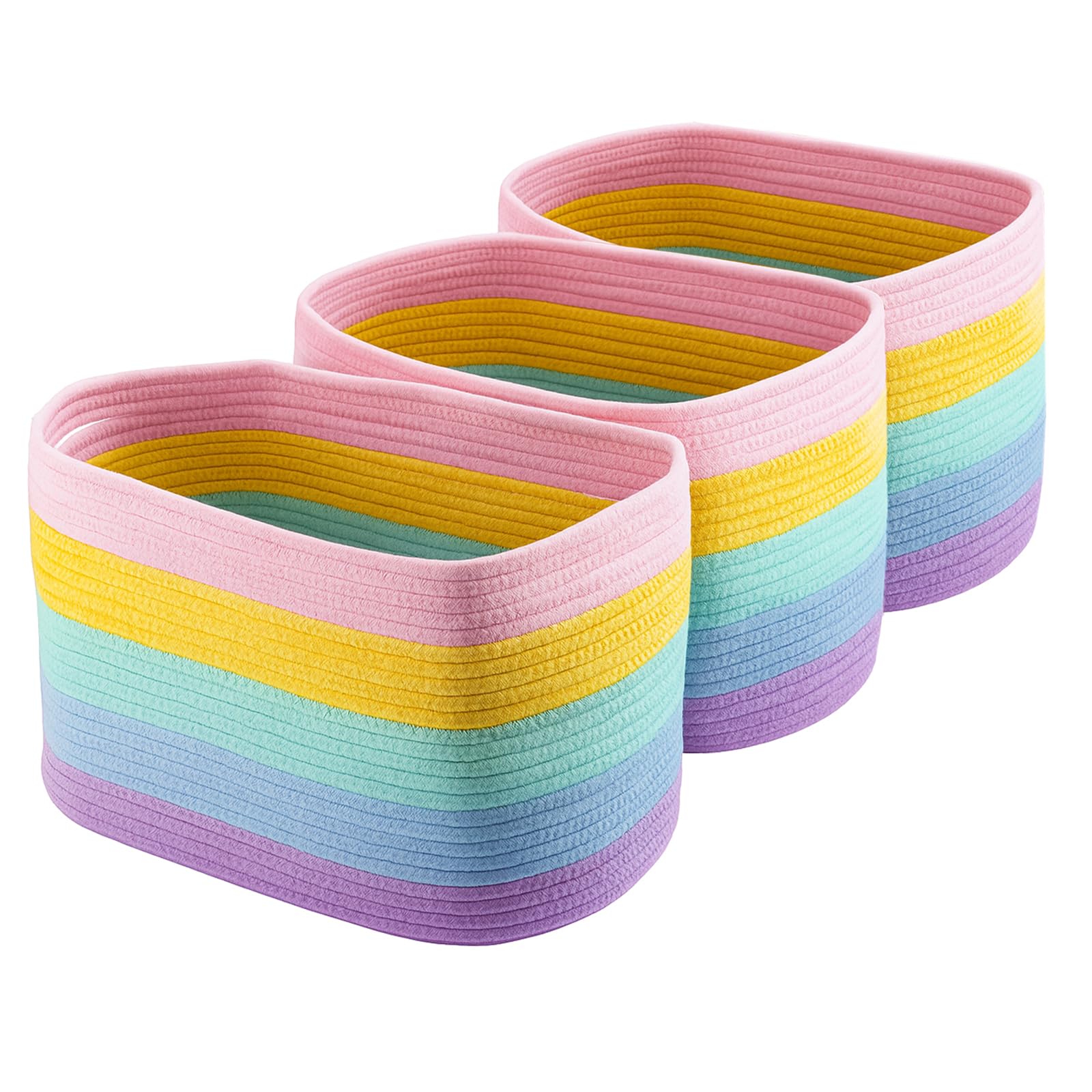 GreenWhim 3 Pack Cotton Rope Storage Baskets Woven Organiser Bins for Shelves, Bathroom or Nursery, Fabric Baskets for Toys, Towels, Books, Laundry, Living Room DΓ©cor