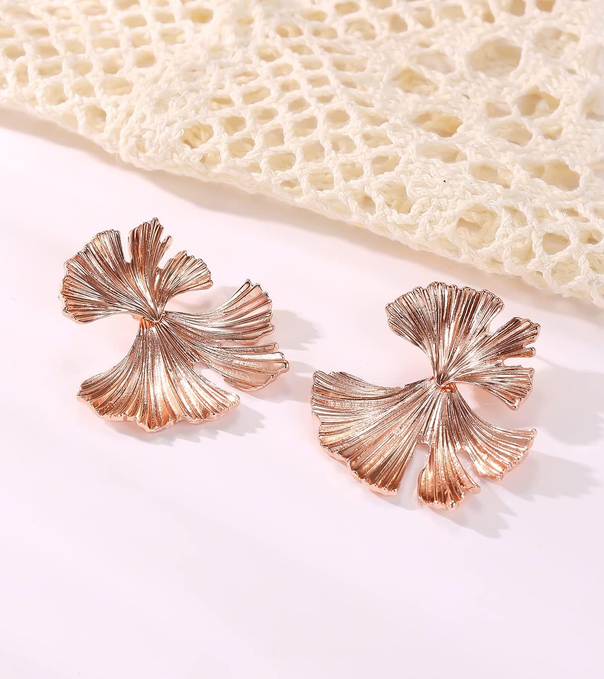 Ginkgo Leaf Flower Earrings, Gold Geometric Statement Earring, Big Fashion Design Boho Drop Dangle Earrings - Image 2