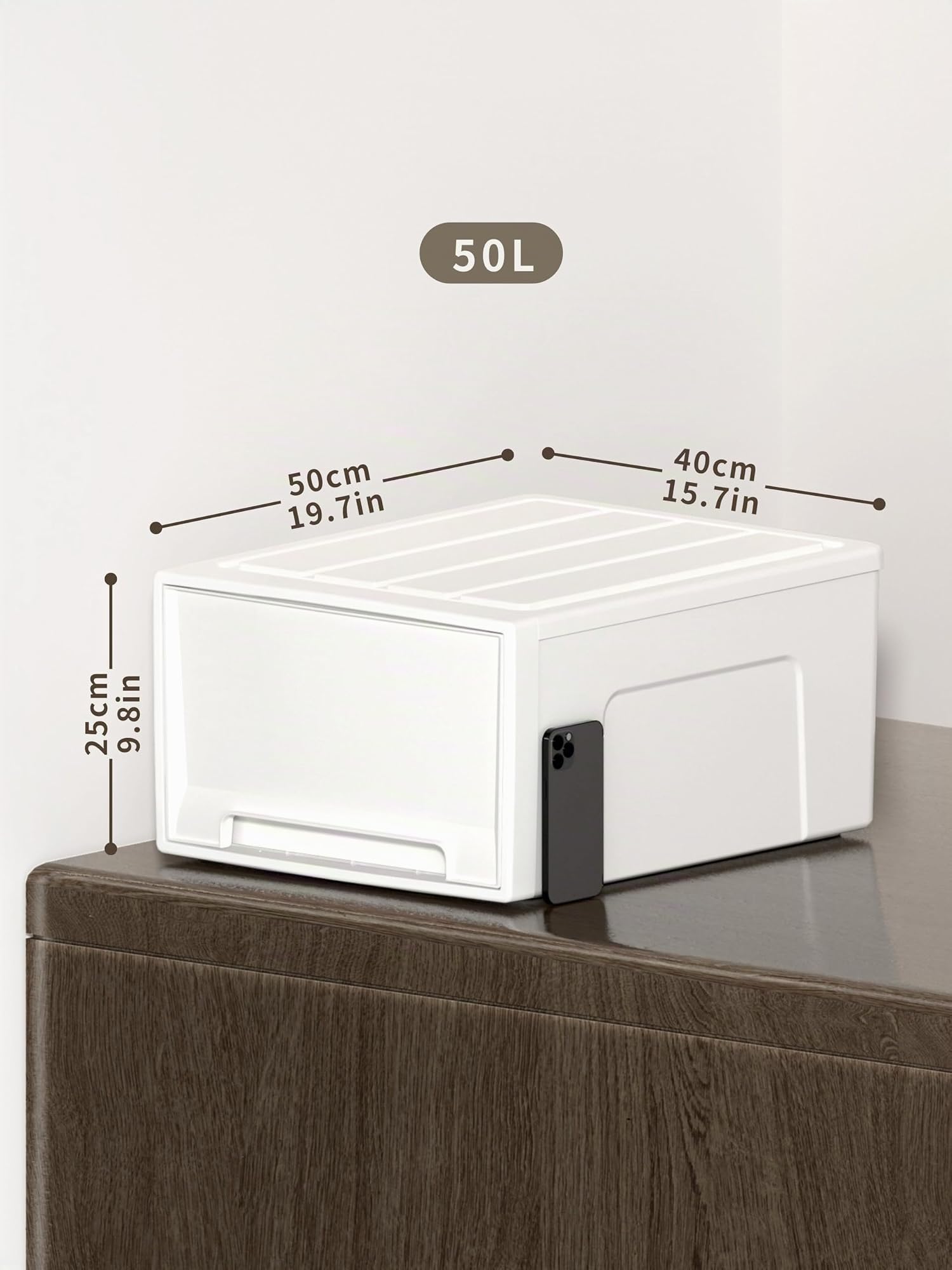 Cetomo 50L*3 Cajones de Almacenamiento de Plástico, Organizadores para Escritorio de Oficina, Caja de Almacenamiento, Torre Apilable para Cosméticos, PP, Resistente, Blanco, 50L-3 Unidades
