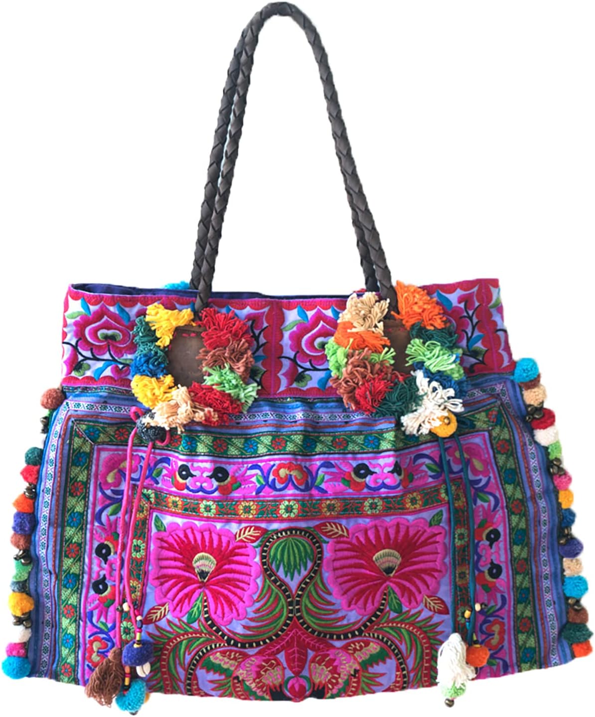 Changnoi Hmong Embroidered Tote Bag Large Size, Handmade Boho Shoulder Bag, Bohemian Tote Bag