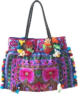 Changnoi Hmong Embroidered Tote Bag Large Size, Handmade Boho Shoulder Bag, Bohemian Tote Bag