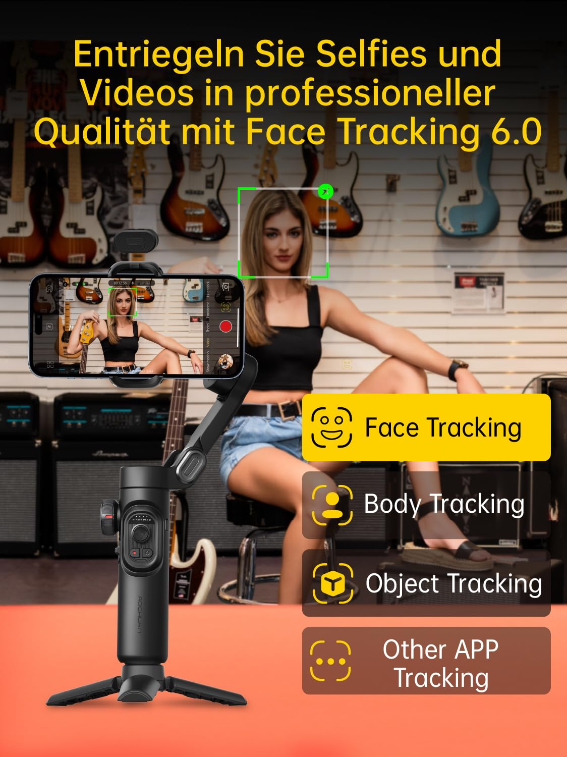 AOCHUAN 3-Achsen Gimbal Stabilisator für Smartphone mit RGB Magnetisches Fülllicht Upgraded Face Tracking Focus Wheel Faltbarer Phone Gimbal für iPhone/Androidn Stabilisator Vlog Aufnahme Smart XE Kit