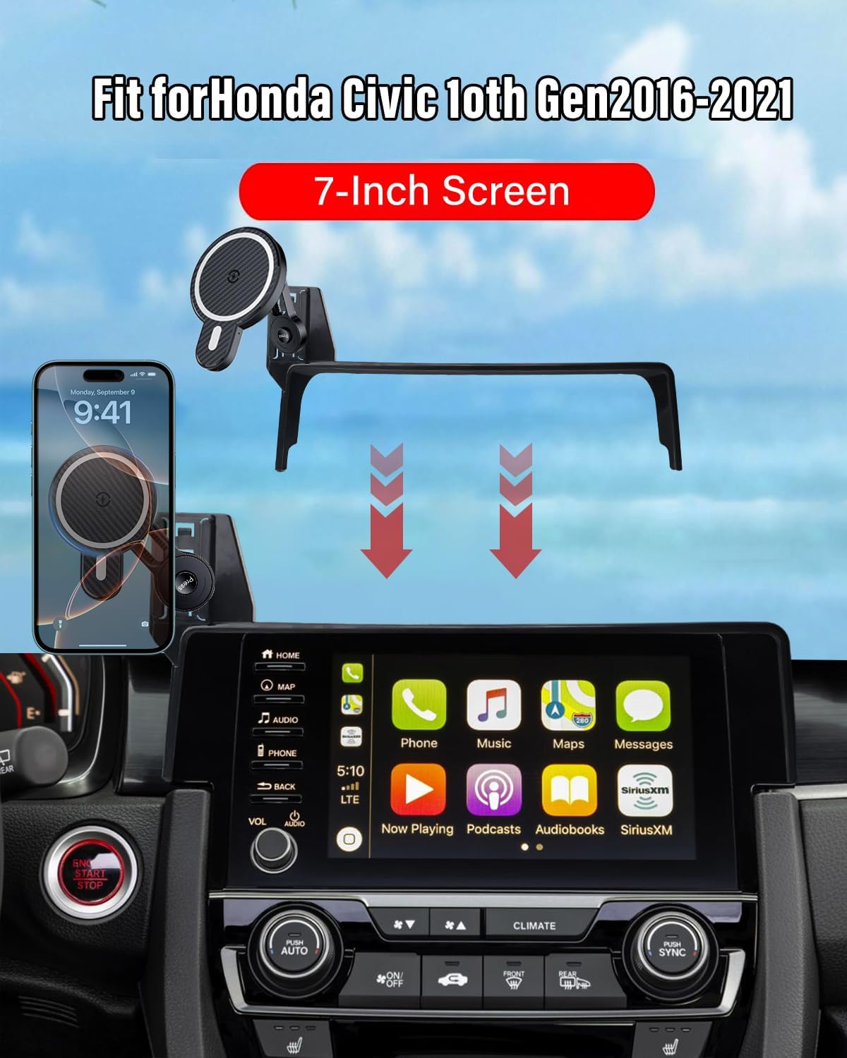 PZK Car Phone Mount for 2016-2021 Honda Civic Accessories 7-inch Screen image 2
