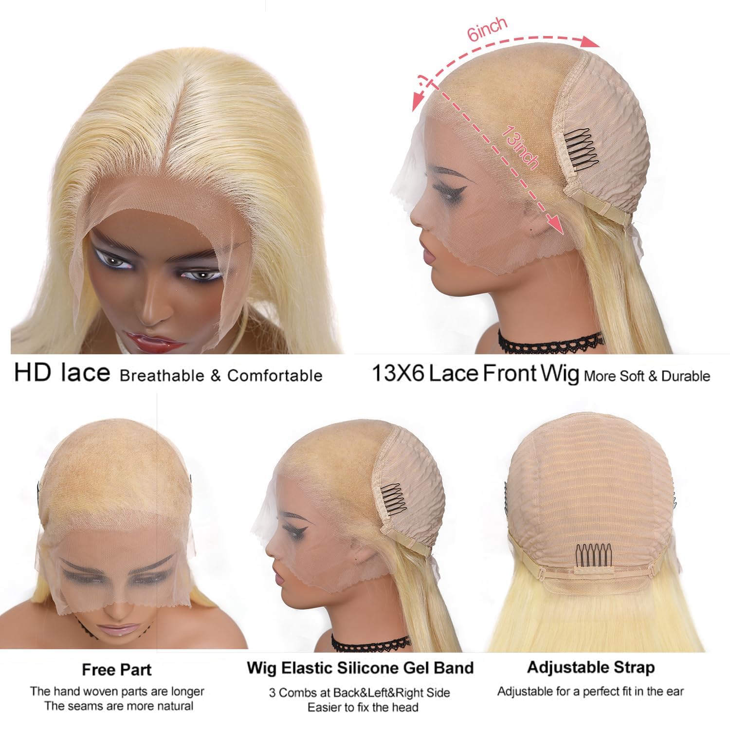 Alididi 613 13x6 Lace Front Wig Human Hair 150 Density Blonde Wig Human Hair 613 Lace Front Wig Human Hair Straight Lace Frontal Wig (40Inch, 613 Blonde Wig)