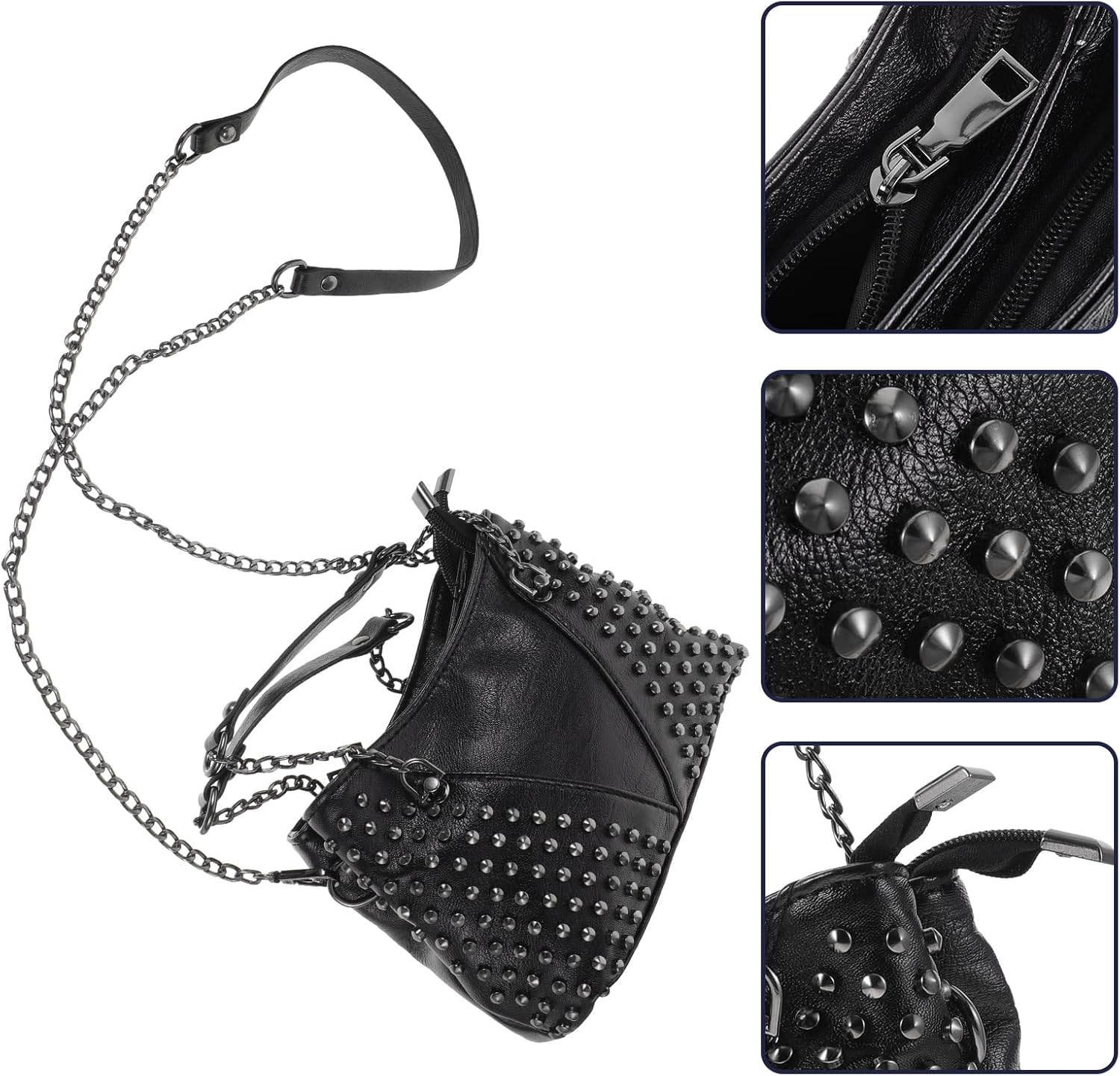 GALPADA Studded Handbag Bag Black Crossbody Rivet Shoulder Leather Tote Handbags - Image 6