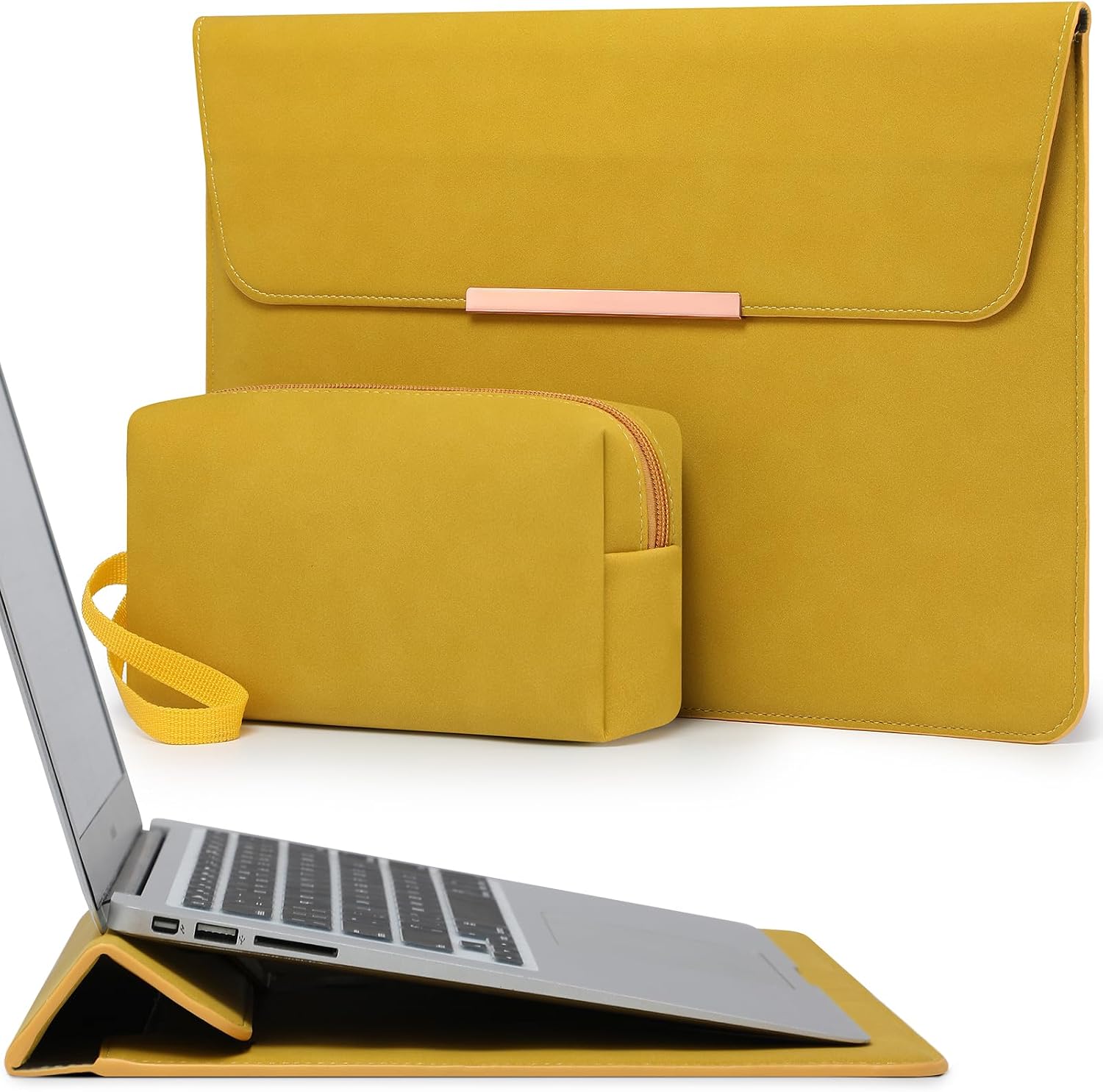 HYZUO 15 Inch Laptop Sleeve Bag Case with Stand Feature for MacBook Air 15 M5 A3448 M4 A3241 M3 A3114 M2 A2941 2026-2023, MacBook Pro 15, 15" Surface Laptop 7/6/5/4/3, Olive Green(Smiley)