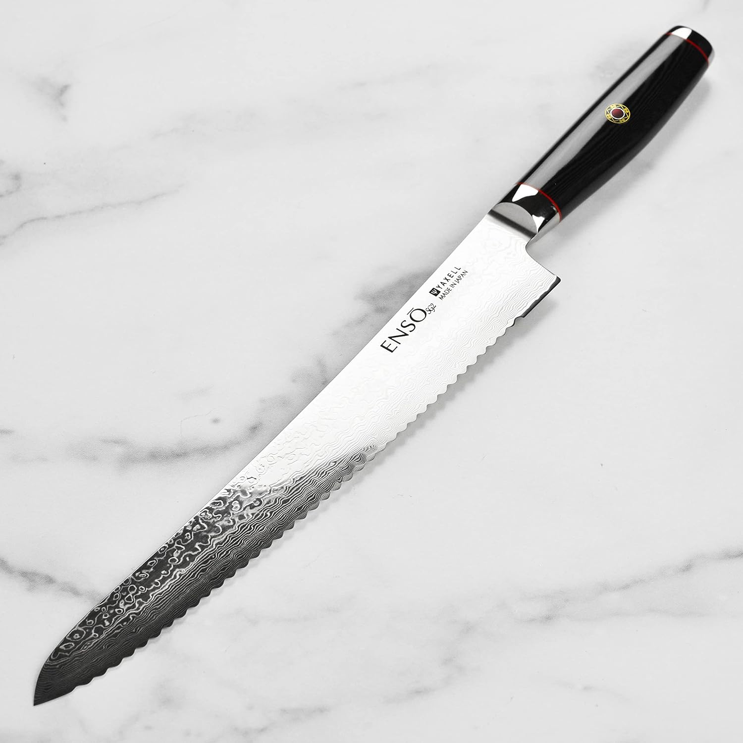 Enso SG2 Ultimate Slicing Knife - Made in Japan - 101 Layer Stainless Damascus, 10.75" - Large Scalloped Knife for Bread, Vegetables & Meats