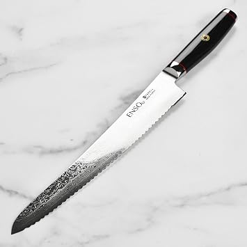 Enso SG2 Ultimate Slicing Knife - Made in Japan - 101 Layer Stainless Damascus, 10.75 - Large Scalloped Knife for Bread, Vegetables & Meats