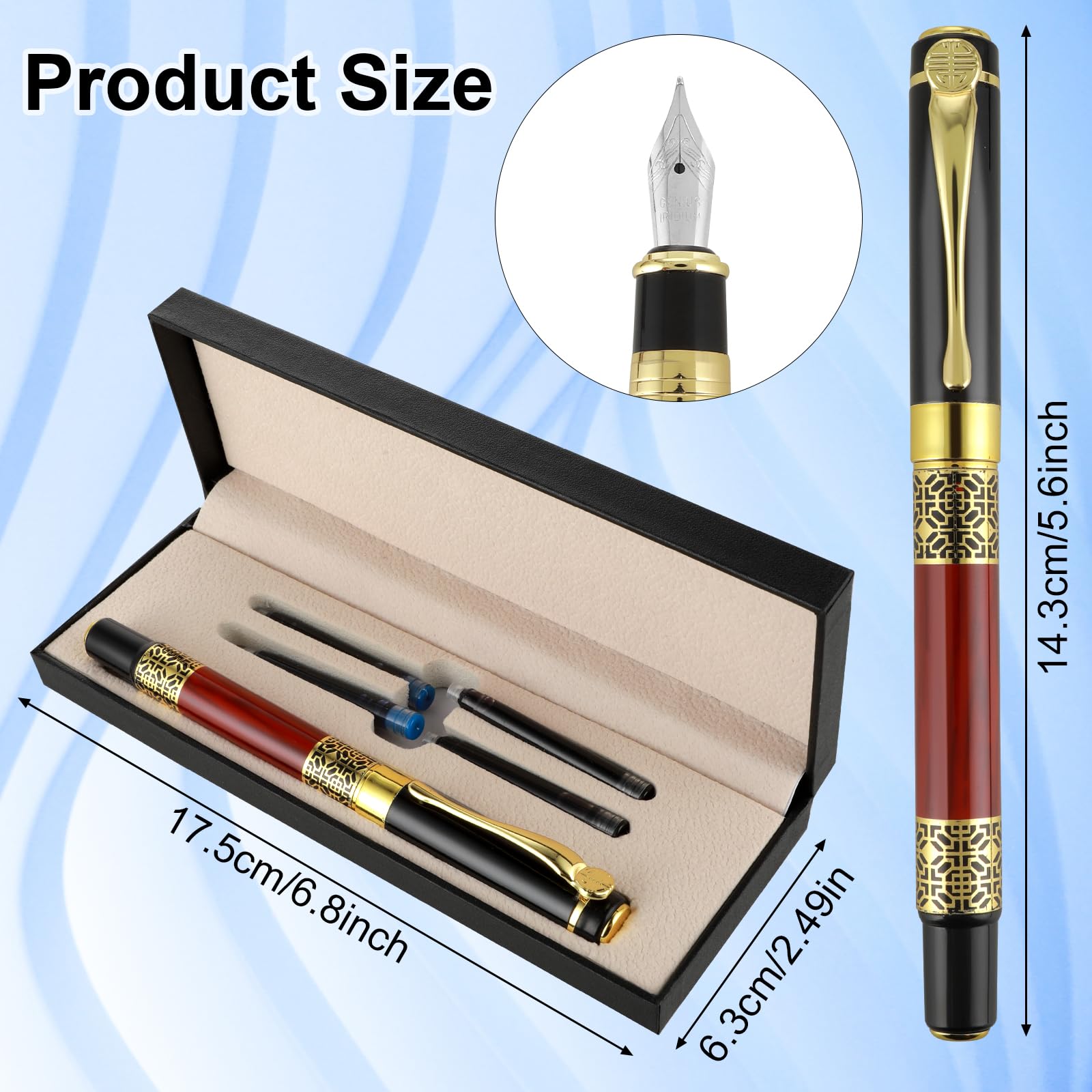 Scriveiner Stilografica di lusso media, splendida penna tascabile nera, finitura Placcato in Vero Oro, Placcato in Vero Oro Pennino, convertitore, idea regalo per uomini e donne, penna per ufficio