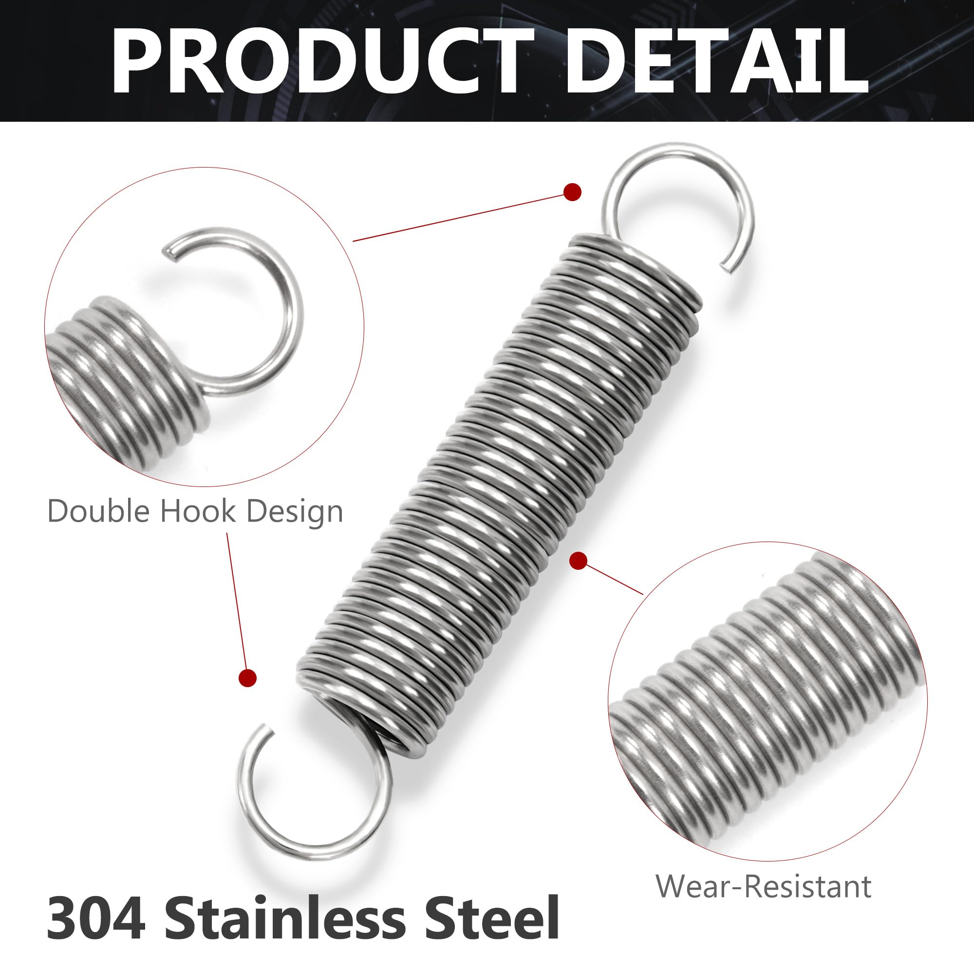 Resortes de Tensión 90mm Muelles de Extensión Acero Inoxidable Diámetro Exterior 16mm Alambre 2mm Fuerza Resorte 8,8KG 2 Piezas