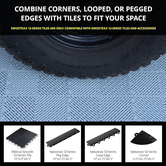 Swisstrax 12 Series Looped Edge for Diamondtrax Interlocking Garage Flooring Tiles, Chocolate Brown, 10 Pack