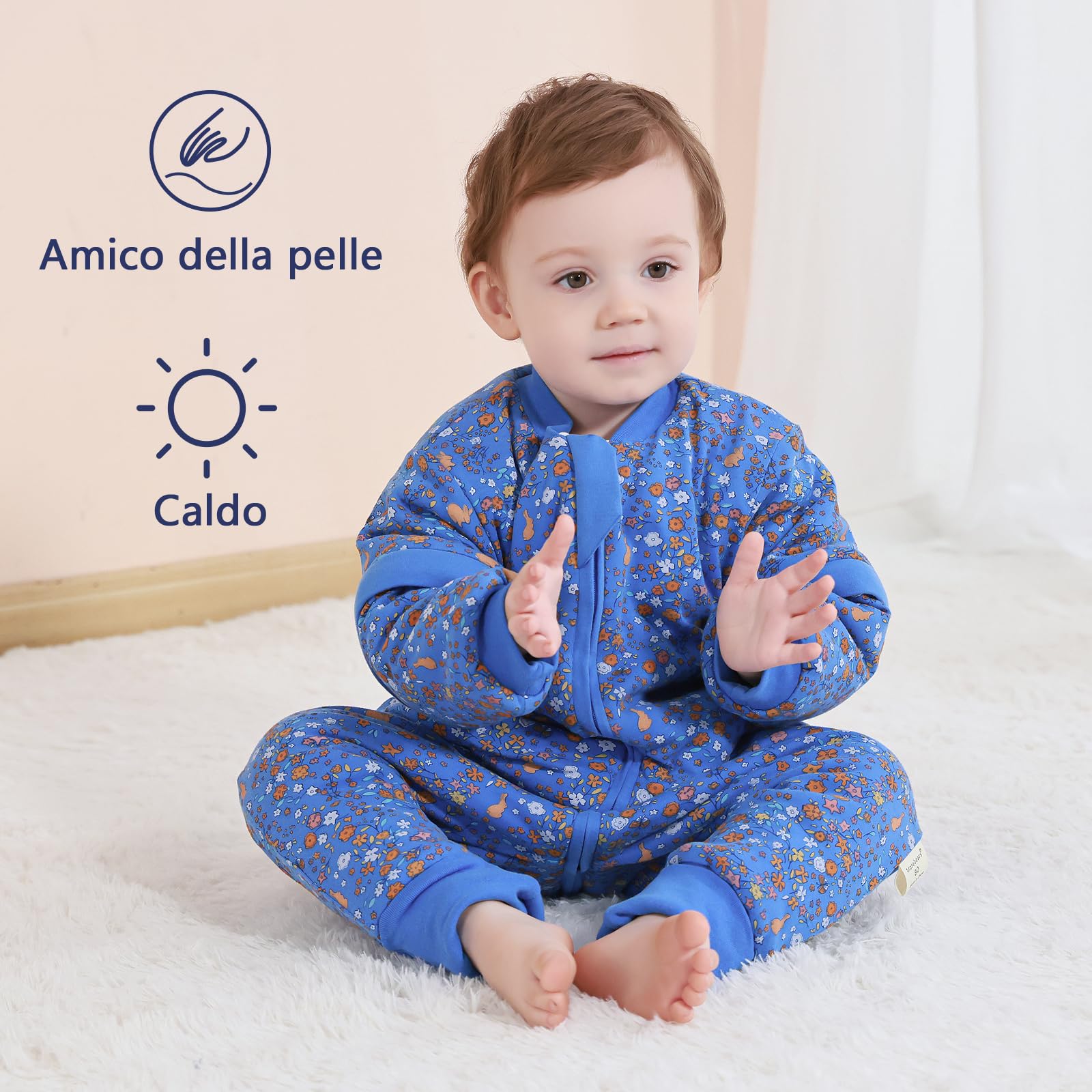 Mosebears Sacco nanna per bambino con gambe Sacco nanna per bambini foderato in caldo invernale con maniche staccabili, pigiama unisex per bambina
