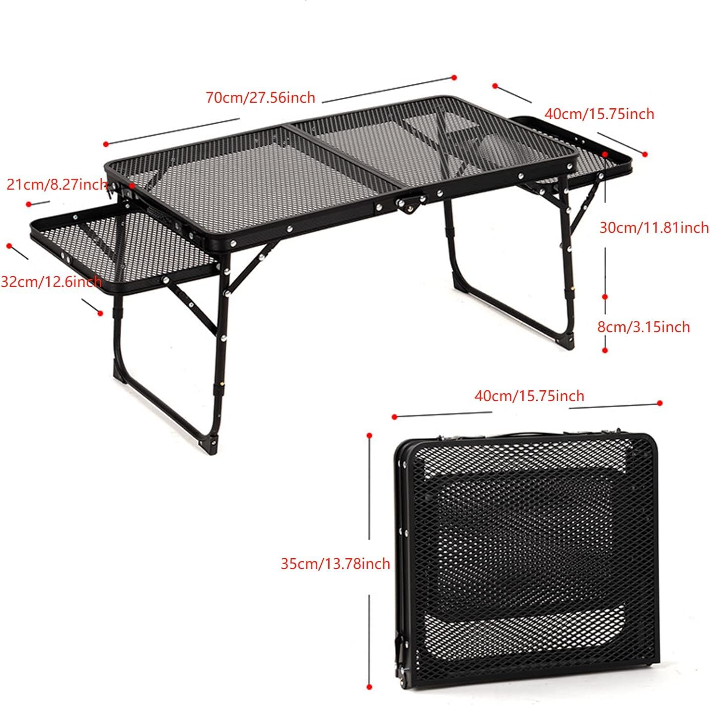 VBM Folding Camping Table with Grill Mesh & 2 Wing Panels, Height Adjustable Portable Aluminum Picnic BBQ Table, Double Layer Outdoor Travel Table with Handle for Beach, Camping & Picnic 1