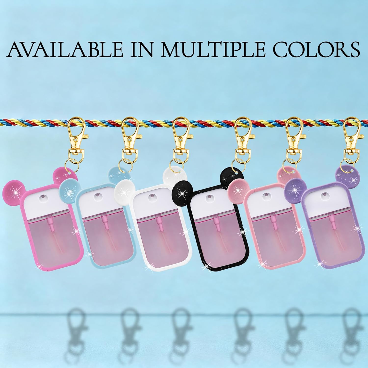 TERPINK 2 Pack Silicone Case Compatible with Touchland Hand Sanitizer Spray 1 fl oz, Mouse Design Protective Case with Keychain, Hand Sanitizer Spray Accessory (Glitter Sequin Black+Pink) - Image 5