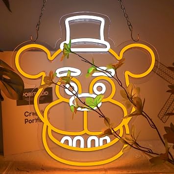 Golden Fnaf Frendy Neon Sign for Wall Art Decor,LED Neon Lights for Gameroom,BirthdayChristmas Gifts for Teen Boys and Girls
