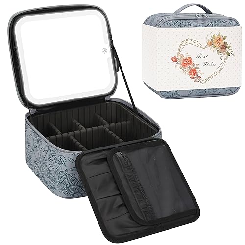 Vista 40 de Relavel Bolsa de maquillaje de viaje con espejo LED, estuche de tren de cosméticos con espejo iluminado, bolsa organizadora portátil para 01-Negro