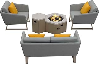 DreamGarden Gartengarnitur Sitzgruppe Garten-Lounge Set mit Gas-Feuerstelle & Wetterschutz – 2-Sitzer Sofa + 2 Sessel + Couchtisch + Glasfeuerschutz – Aluminium, Wetterfest, Terrasse & Garten Möbel
