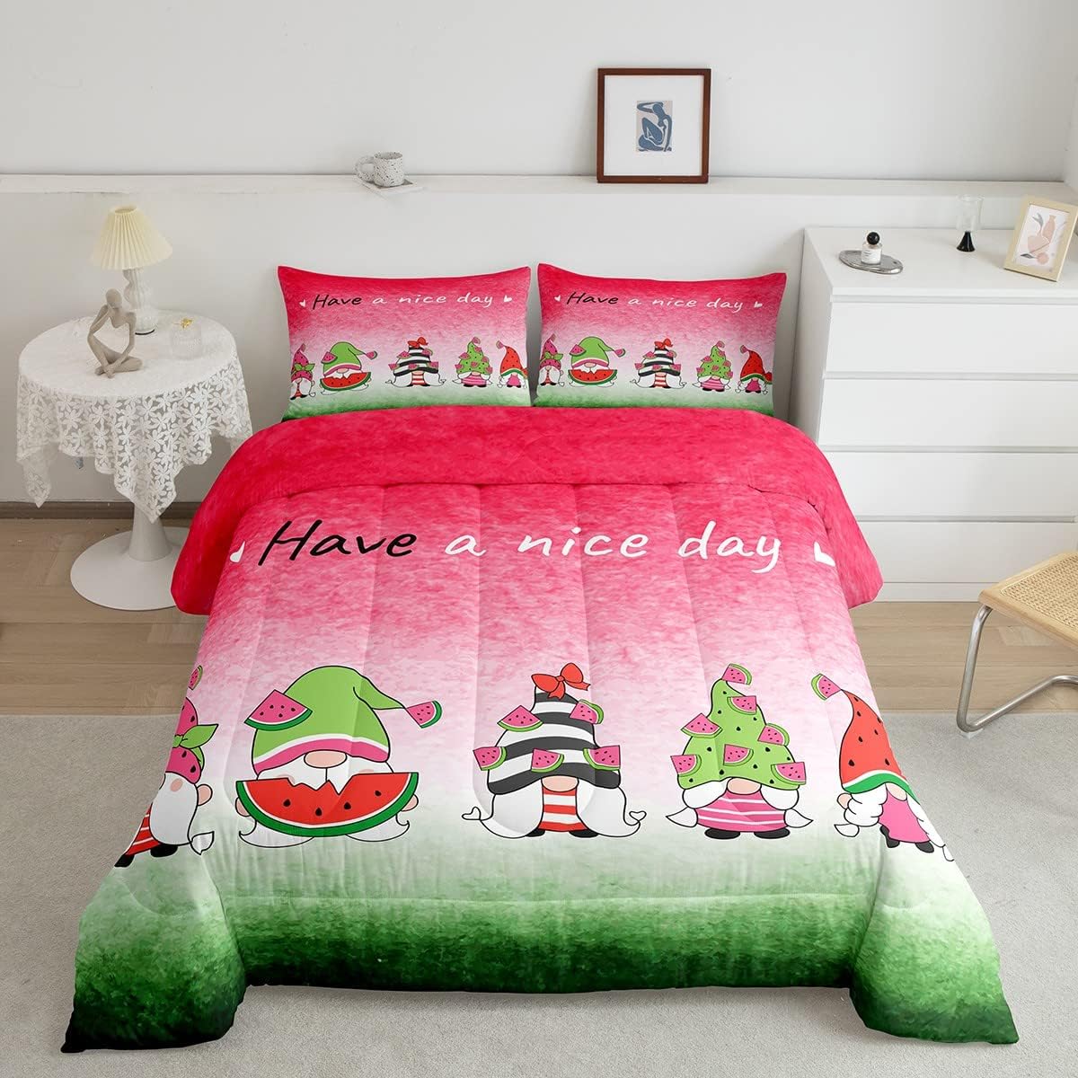 Red and Green Watermelon Comforter Set Queen Size Red and