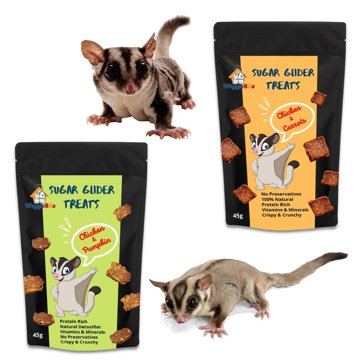 WiggleBoo Sugar Glider Treats Combo | Chicken-Carrot + Chicken-Pumpkin | Crunchy Snack | 45g + 45g (B09CL2VFR8) Amazon Price History, Amazon Price Tracker