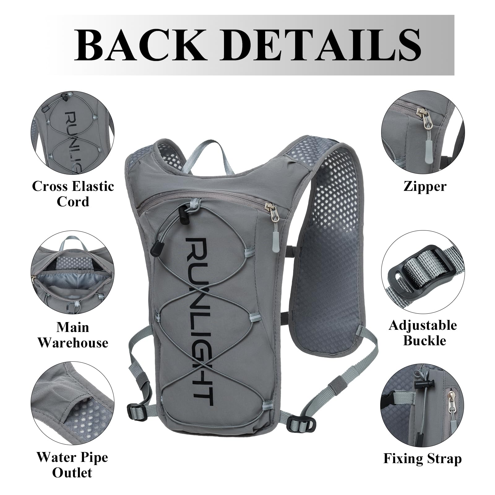Runlight Gilet de course pour homme et femme - Sac à dos d'hydratation léger avec poche d'eau de 1,5 l - Sac à dos hydro pour la randonnée, le sentier, le ski, le camping, le cyclisme, la course, le
