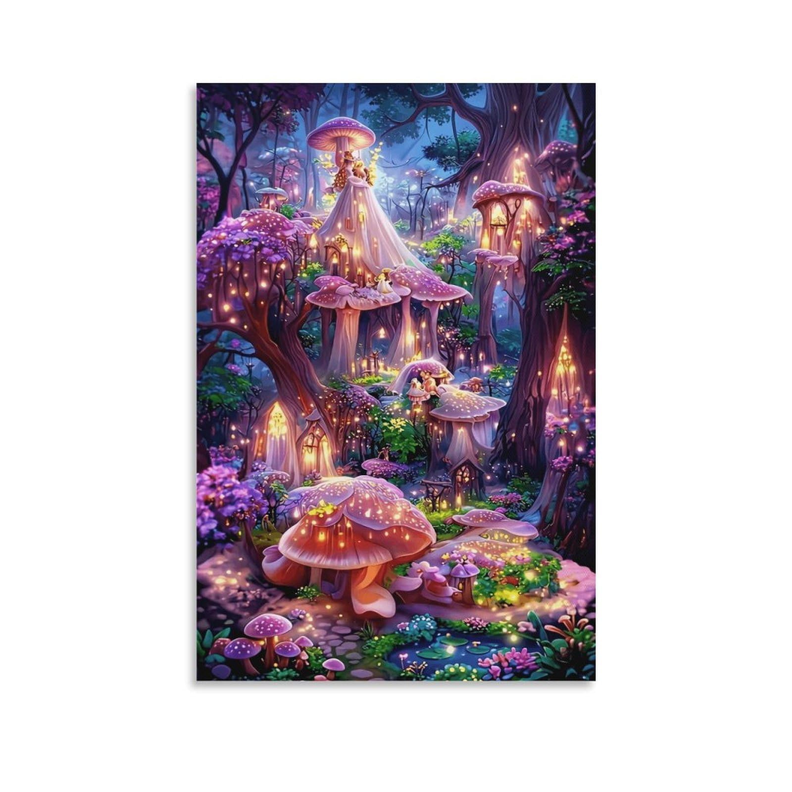 XPASHIQWC Mushroom Fairy Village Wall Decor Poster Forest Giclee Canvas Prints Modern Wall Art Picture Wall Hanging for Dining Room Kitchen Home Office Decor 20x30inch(50x75cm)