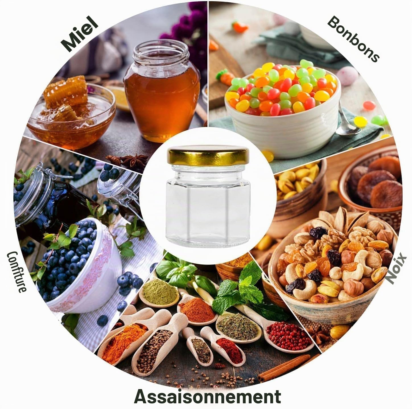 Lot de 40 pots de miel en verre, 45 ml - Mini pots en verre pour miel et confiture, avec petite cuillère, pendentif abeille, ficelles de jute, cartes de remerciement - Parfait pour les