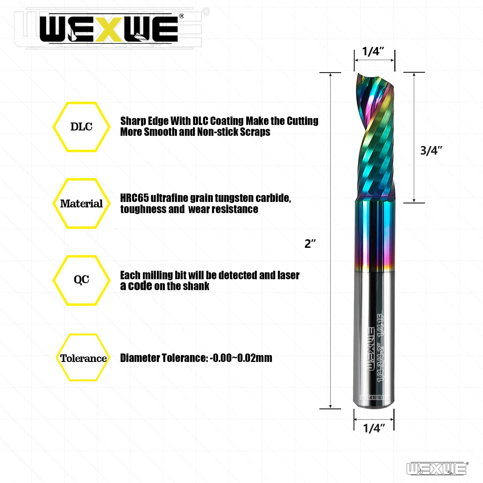 Tools Zestaw 5 frezów z węglików spiekanych CNC z pojedynczym rowkiem - do płyty akrylowej, aluminium, drewna, tworzywa sztucznego, mosiądzu, miedzi, trzpień, Ø 6,35 mm, 1 rowek