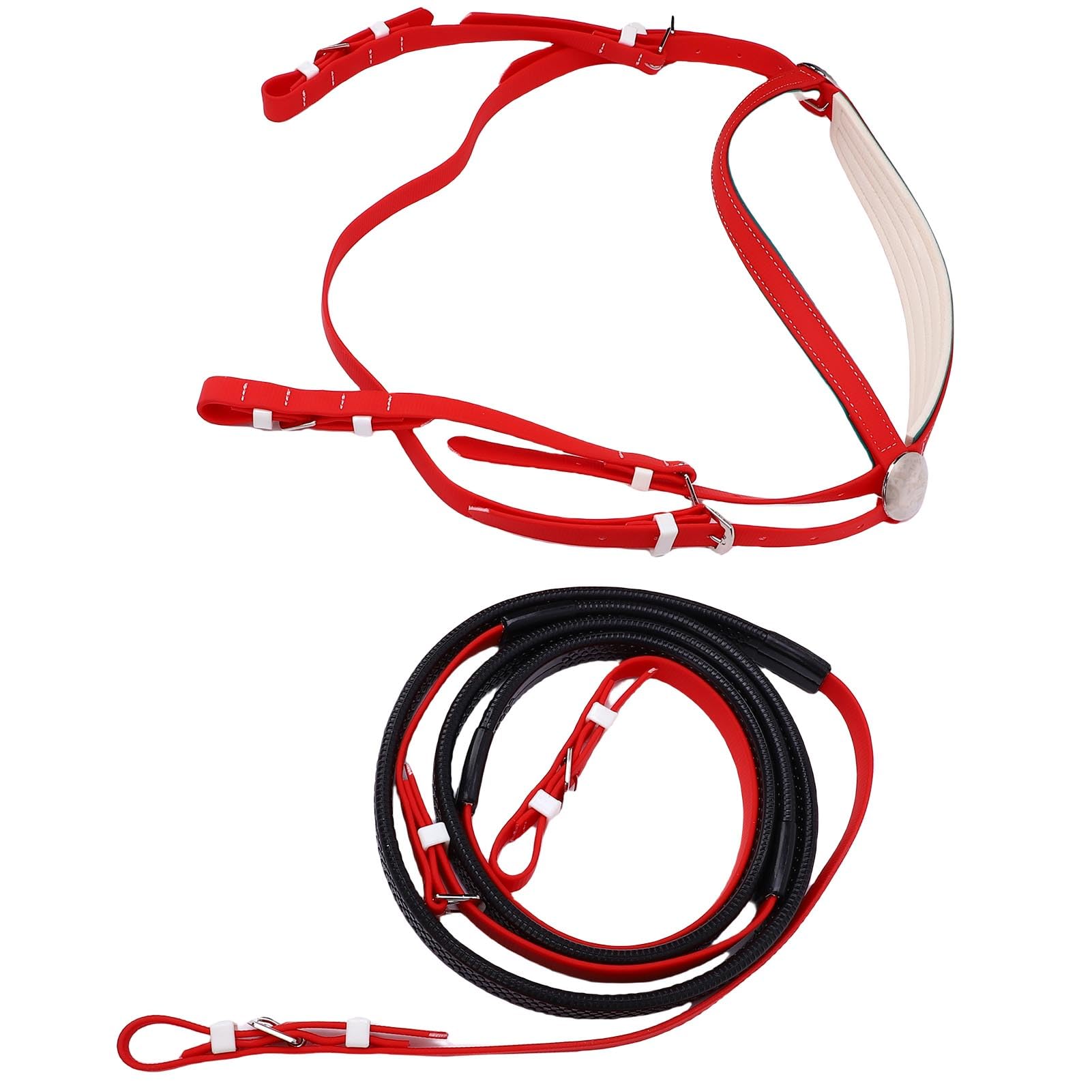 AMONIDA Set Cavezza e Redini per Cavallo, Set Cavezza in Nylon e Pelle PU in PVC, di vestibilità Comoda con Redine a Lunghezza Regolabile, Ideale per Competizioni Equestri, Allenamento, Equitazione