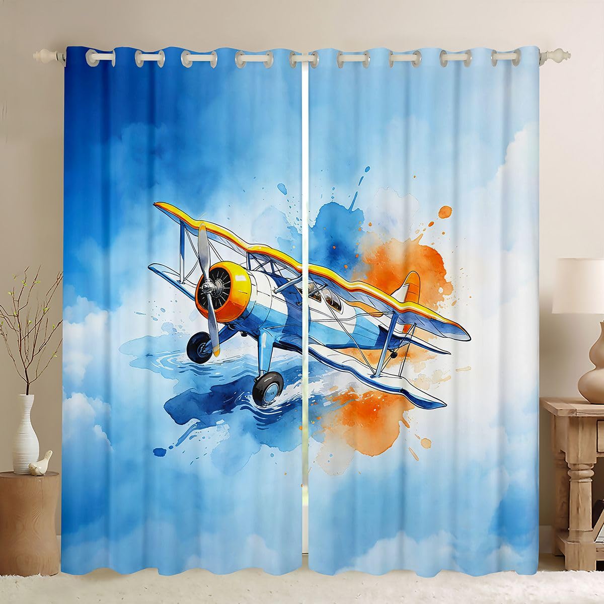 Rideau occultant 117x137 cm avion Homewish pour chambre d'enfant