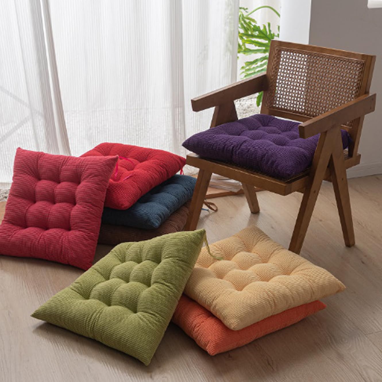 Lot de 2 coussins carrés en velours côtelé pour canapé, piano, jardin et maison - Pour salon, salle à manger, intérieur (violet, 38 x 38 cm)
