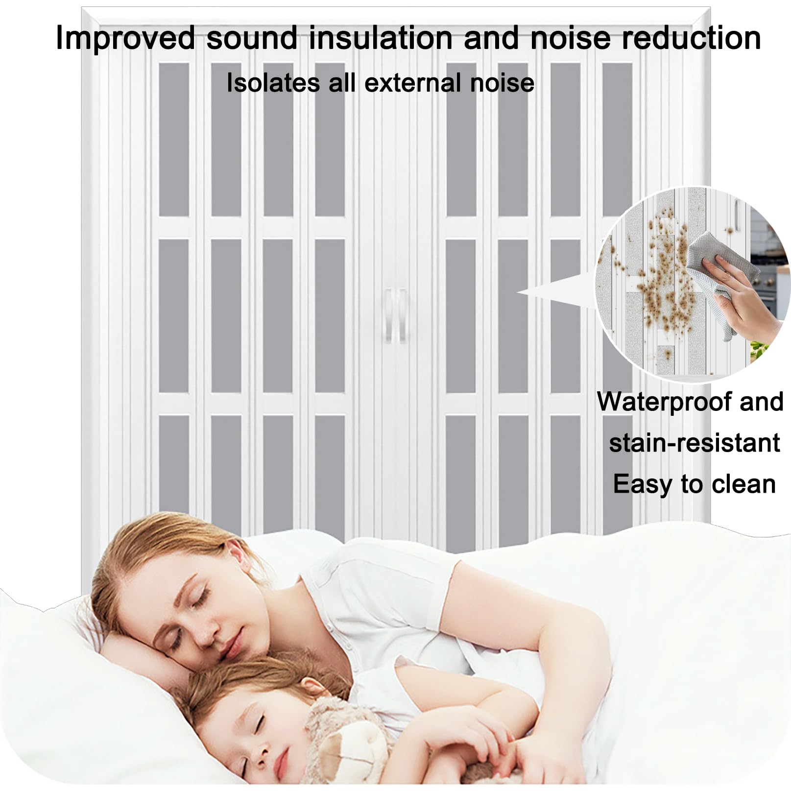 Portail Coulissant Intérieur Pliable 80in, Porte Accordéon Interieur, Porte coulissante à soufflet, Porte de Salle de Bain de Chambre à Coucher, pour salle de bain, chambre, buanderie, cuisine