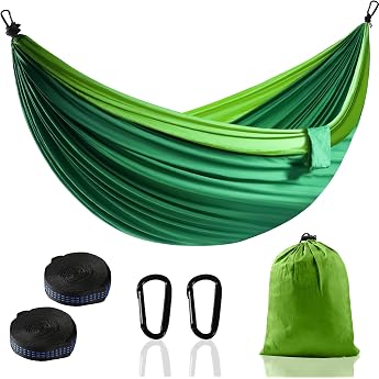 Camping Hammock Outdoor Super Lightweight Portable Parachute Hammocks with Two Tree Straps Single Nylon Travel Tree Hammock Dark Green 280 x 140 cm