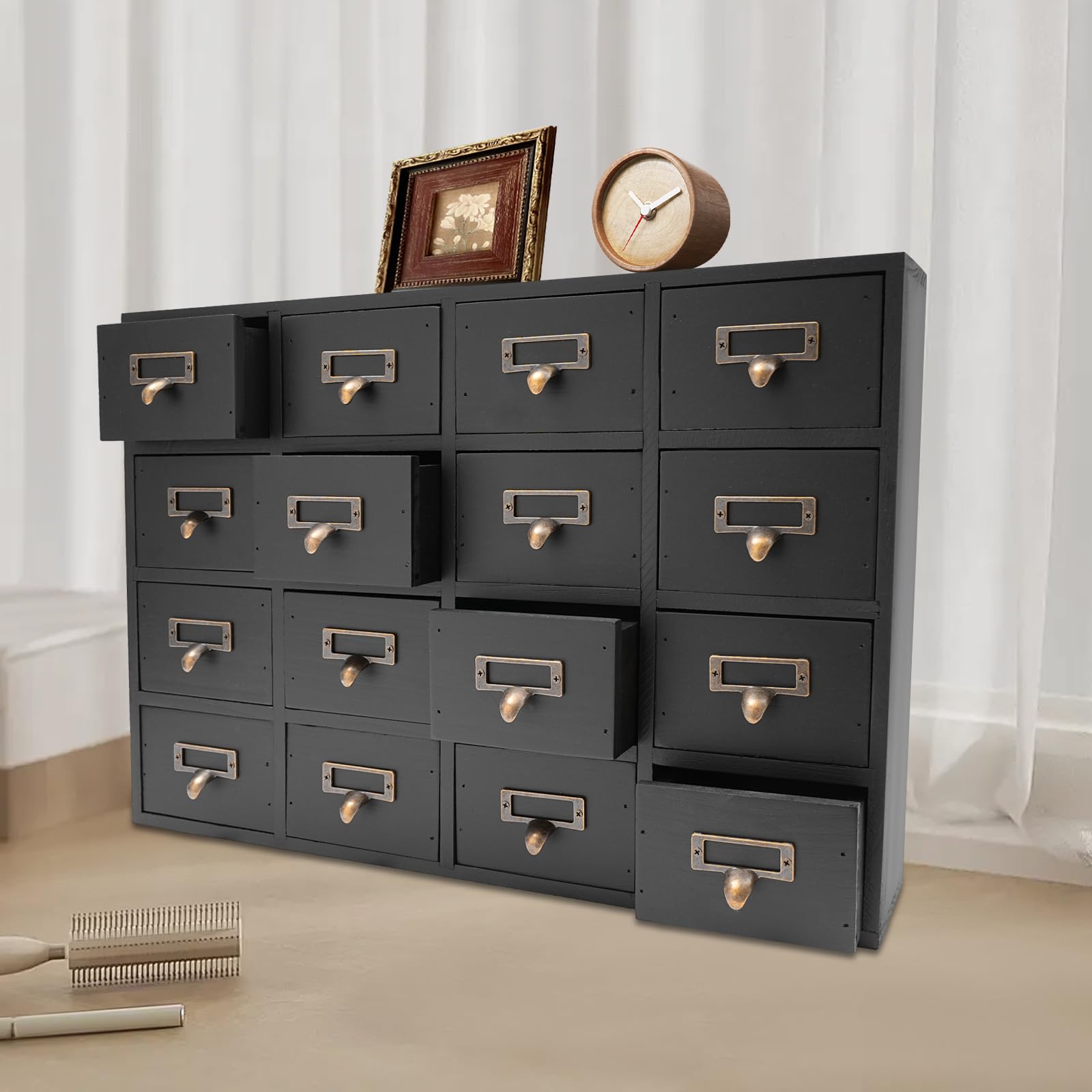 Komoda w stylu vintage z 14 szufladami, szafka z szufladami na biurko z 14 szufladami, stary brąz, mała szafka do przechowywania w stylu retro, organizer do szuflad na artykuły biurowe,