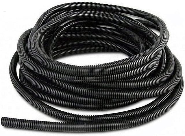 25M Split Loom Conduit Cable PP Polyethylene High Temperature Corrugated Wire Tube Protection Pipe Hose Flexible Car Tubing Cable Convoluted Cover Black Inner Ø6.5mm/0.25inch,Outer Ø10mm/0.39inch
