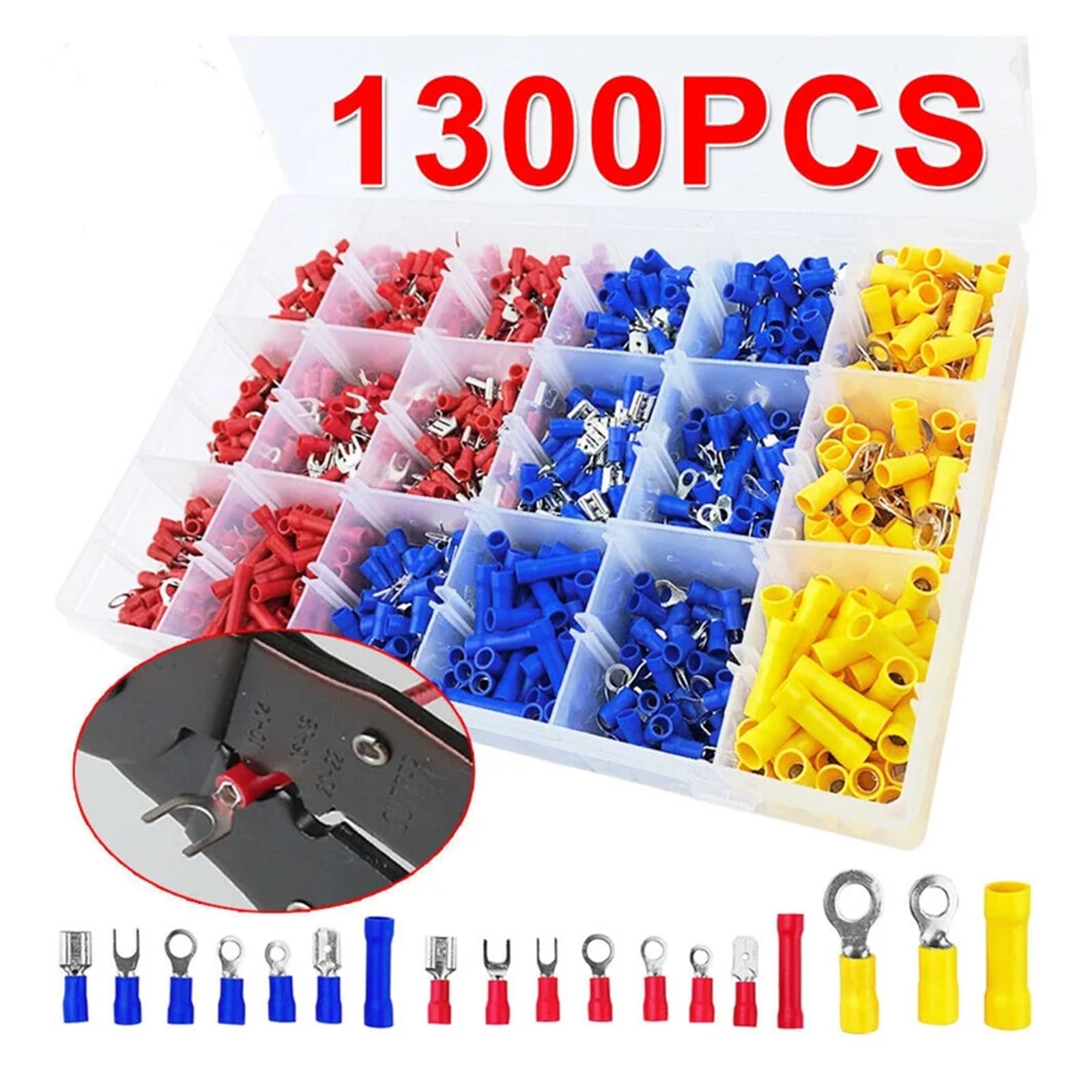 Kit de connecteurs de Fil électrique, 1300 pièces, Assortiment de bornes à sertir isolées, Combinaison de bornes de Presse à Froid en Fer
