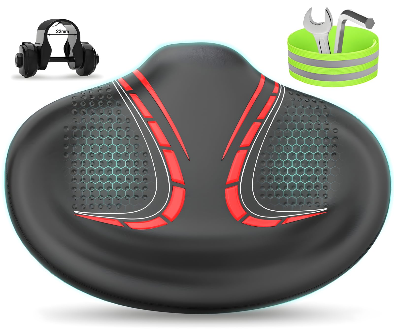 BLUEWIND New Noseless Oversized Bike Seat, Wide Bicycle Saddle Novel Backrest Design for Electric Bike, Fits Most Exercise Bike or Road Stationary Bike Seat Cushion for Men & Women