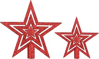 SULOLI 2PCS Glitter Star Christmas Tree Topper Decoration Shatterproof Star Treetop for Christmas Tree Ornament(RED)