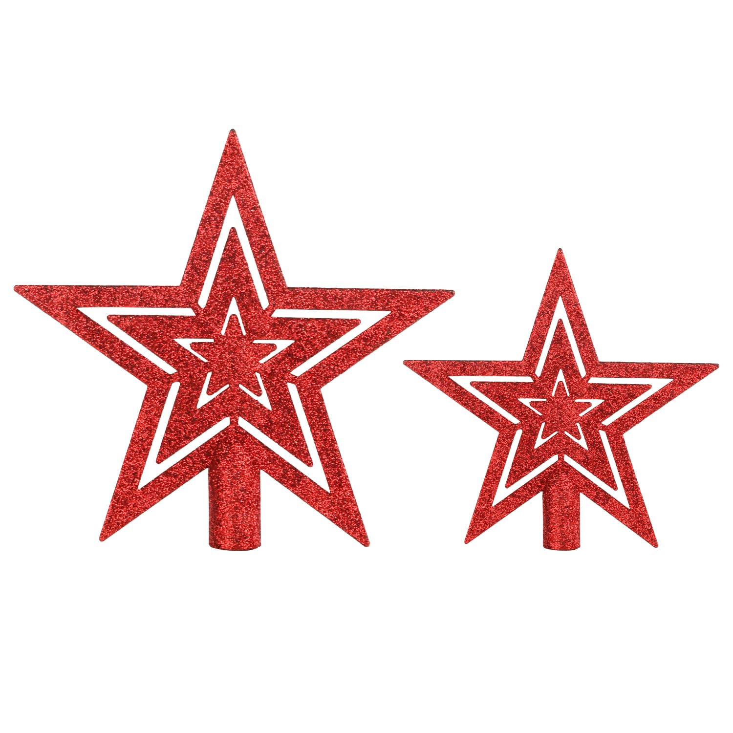 Suloli Red 2Pcs Glitter Star Christmas Tree Topper Decoration Shatterproof Star Treetop For Christmas Tree Ornament(Red)
