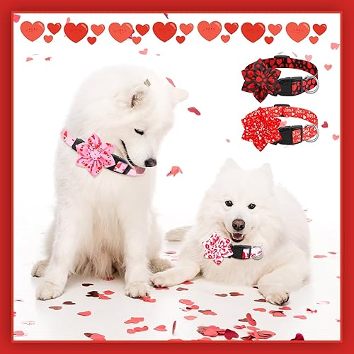 Miniatura 5 de Paterr 6 piezas de collar de San Valentín para perro con flores ajustables para perros hembras o machos, collar de San Valentín ajustable con flores