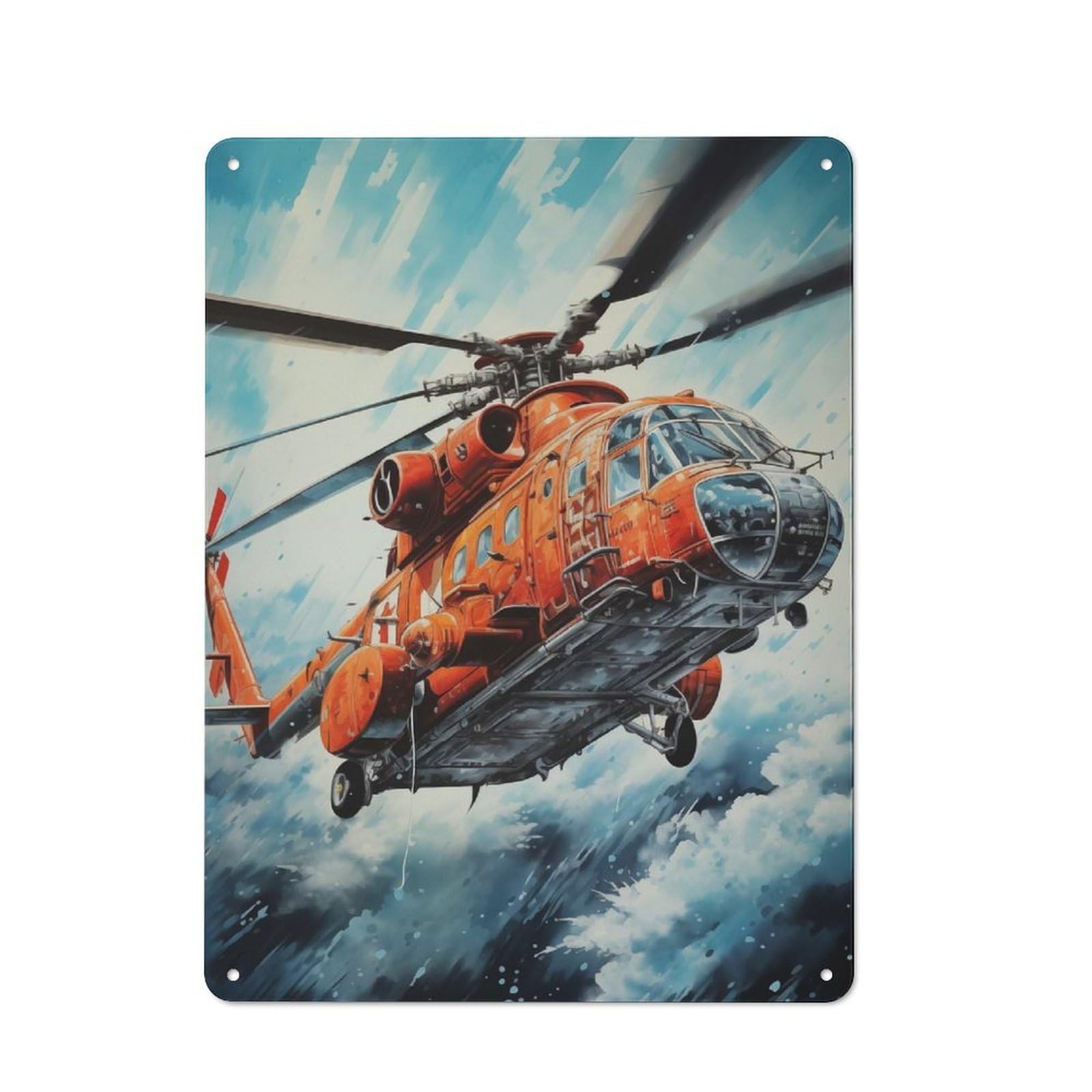 Junmoney Helicopter In Snowstorm For Garden Room Or Summerhouse, Vintage Tin Sign 40X30cm, For Display In Garden Rooms And Summerhouses