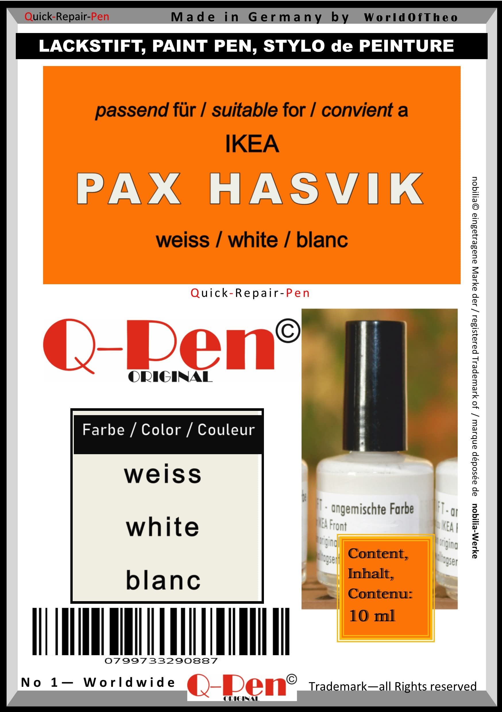 Q-Pen Touch-Up Pen for IKEA PAX HASVIK White – Premium Paint Repair for Sliding Wardrobe Doors & Panels