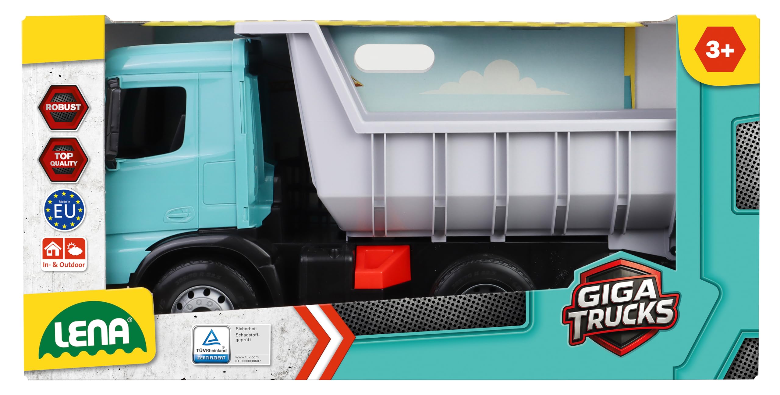 LENA - Giga Trucks Camion Ribaltabile Mercedes-Benz Arocs 67 cm – Giocattolo da cantiere 3+ anni, veicolo da esterno con assi in acciaio, Made in Europe