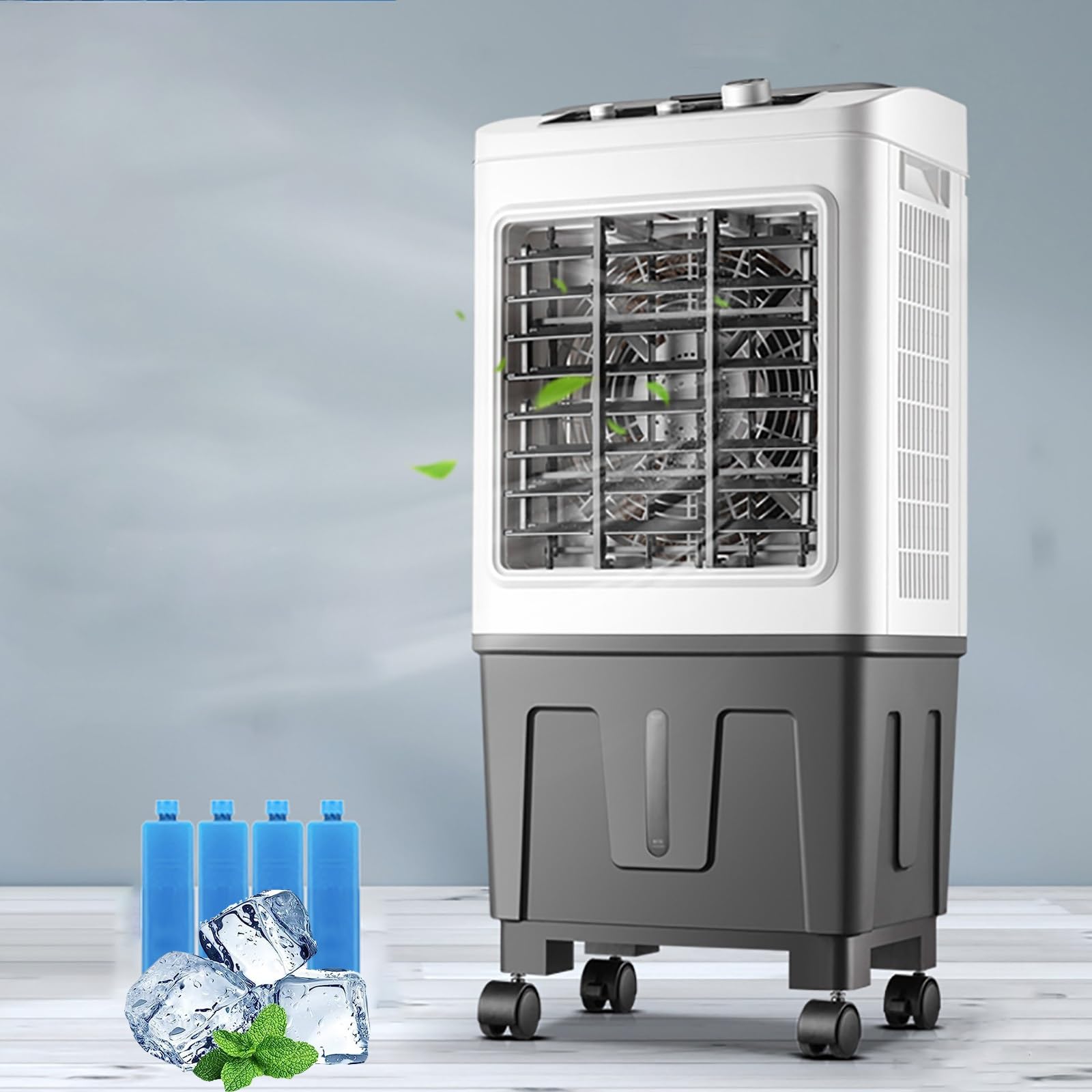 TIANQIHAO Portable Evaporative Air Cooler With Large Water Tank, Energy Efficient & Quiet For Home Office Use,Gray+white - Knob Control-90cm