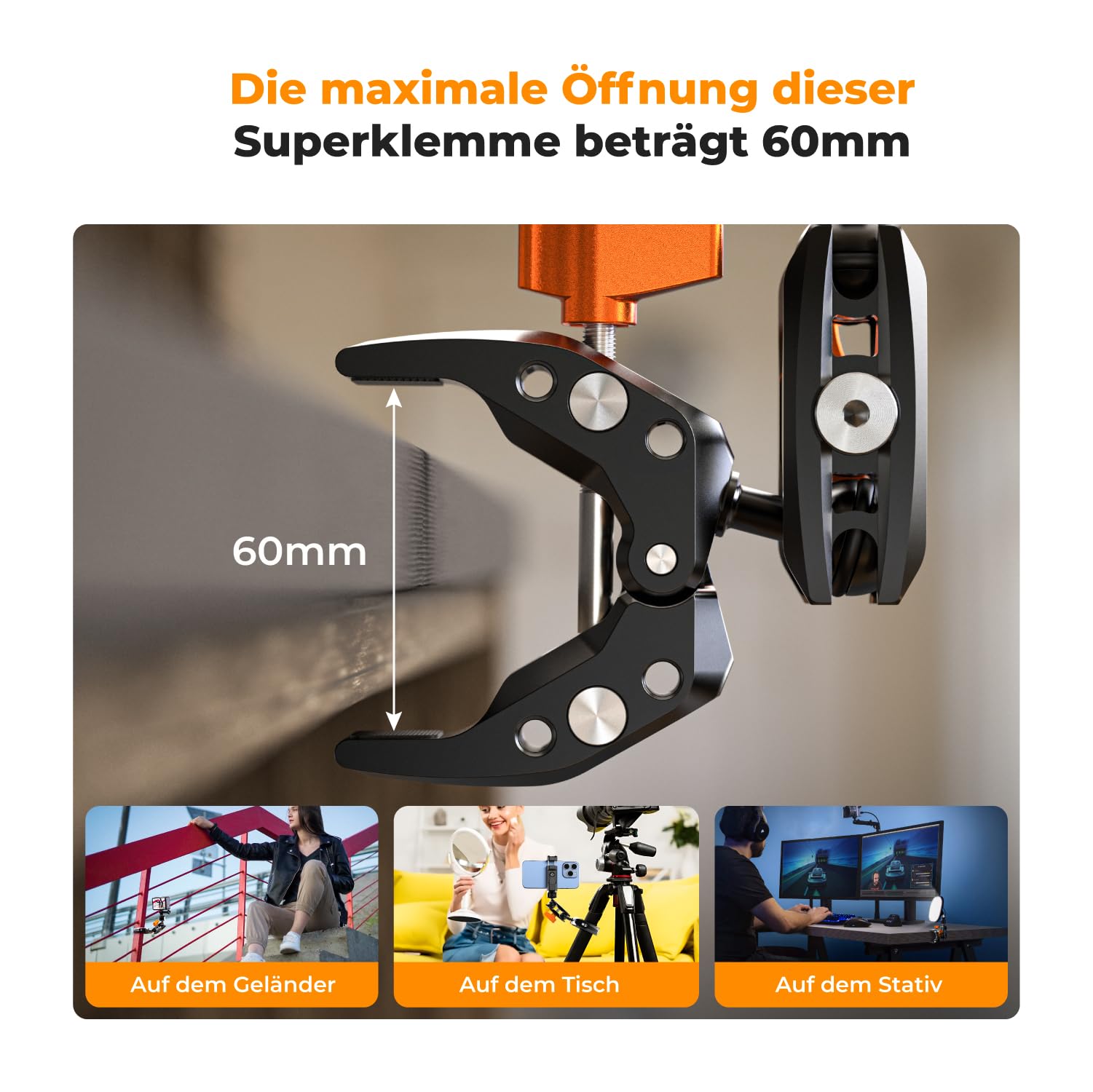 K&F CONCEPT MS13 Magic Arm mit Super Clamp,Super Klammer mit 360°Kugelkopfarm,Kamerahalterung Kompatible mit Blitzlicht/DSLR Kamera/Stabilisator,klemmstativ mit Handyhalterung