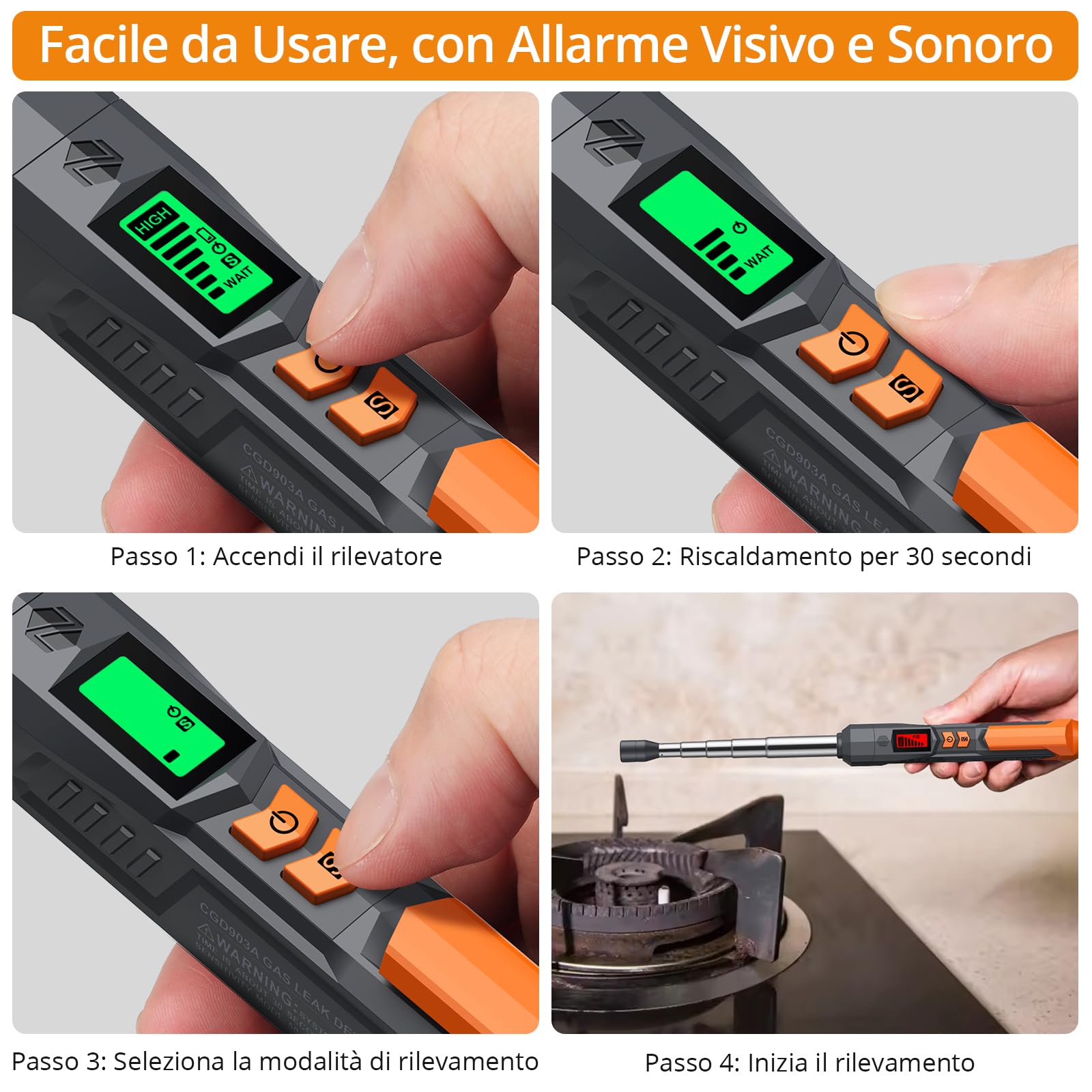 Neoteck Kit Professionale per Sicurezza Gas: 2 Rilevatori Portatili con Sonde da 10cm e 16cm, Sensibilità Regolabile per Metano, GPL - Controllo Caldaia, Cucina, Camper