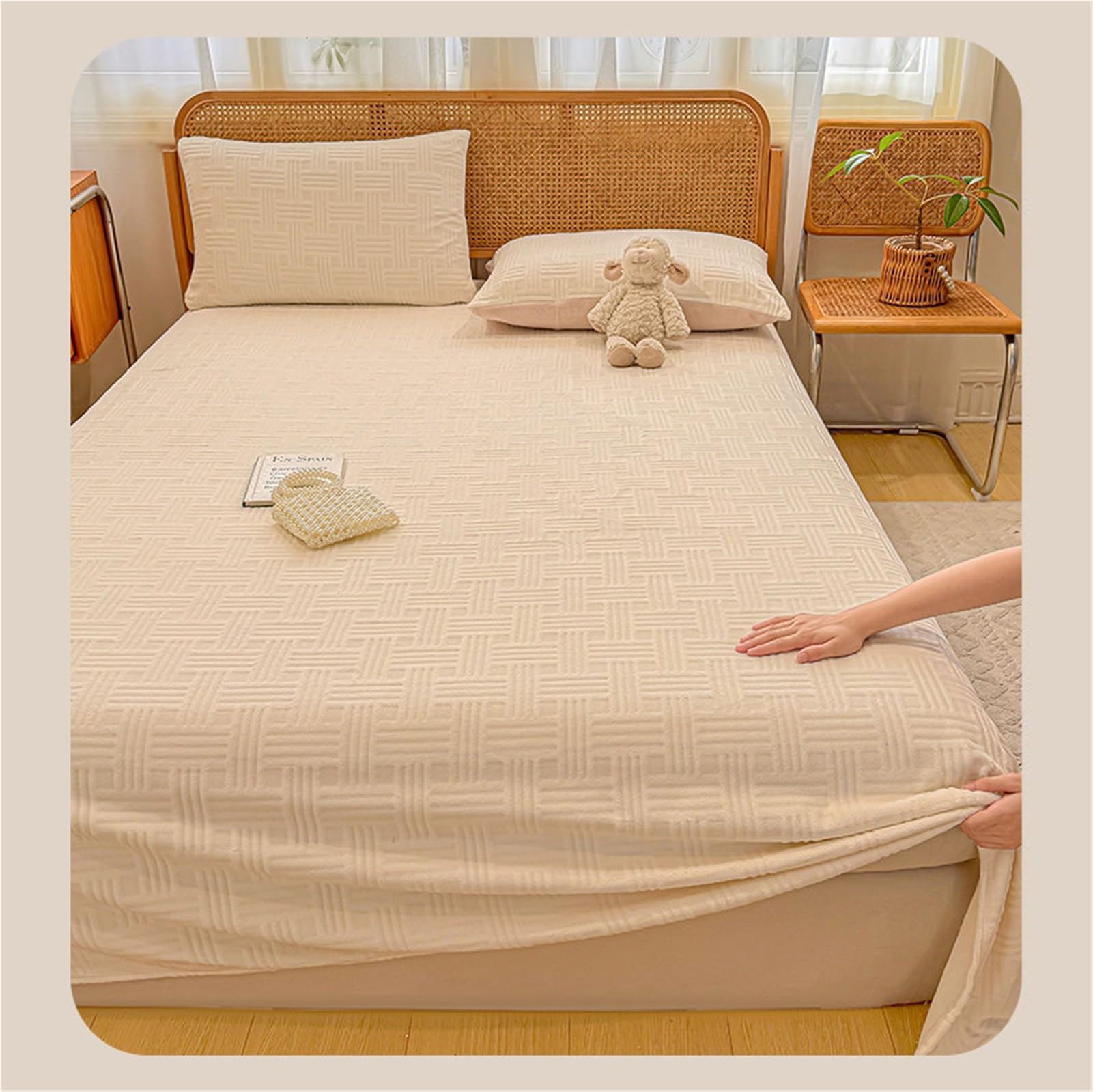 Winter Plüsch Bettlaken 120x230cm bis 230x250cm Warm Kuschelig Fleece Betttuch Weich Kuschel Samt Flauschige Laken ohne Gummizug(Brown A,230x250cm+48x74cm x2)