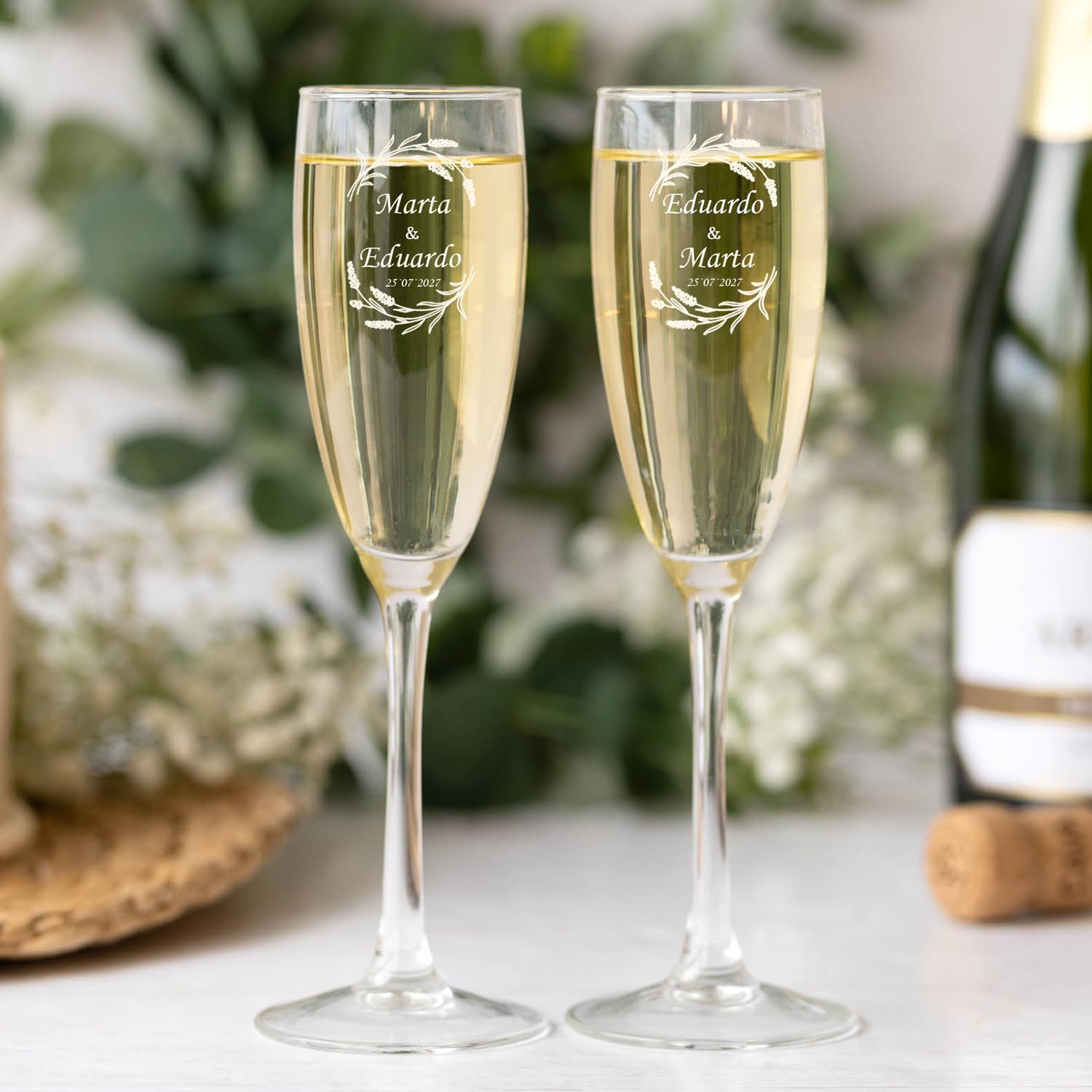 Pack de 2 Copas de Cava Personalizada con Estuche de Regalo Grabadas a Láser 20cl Boda