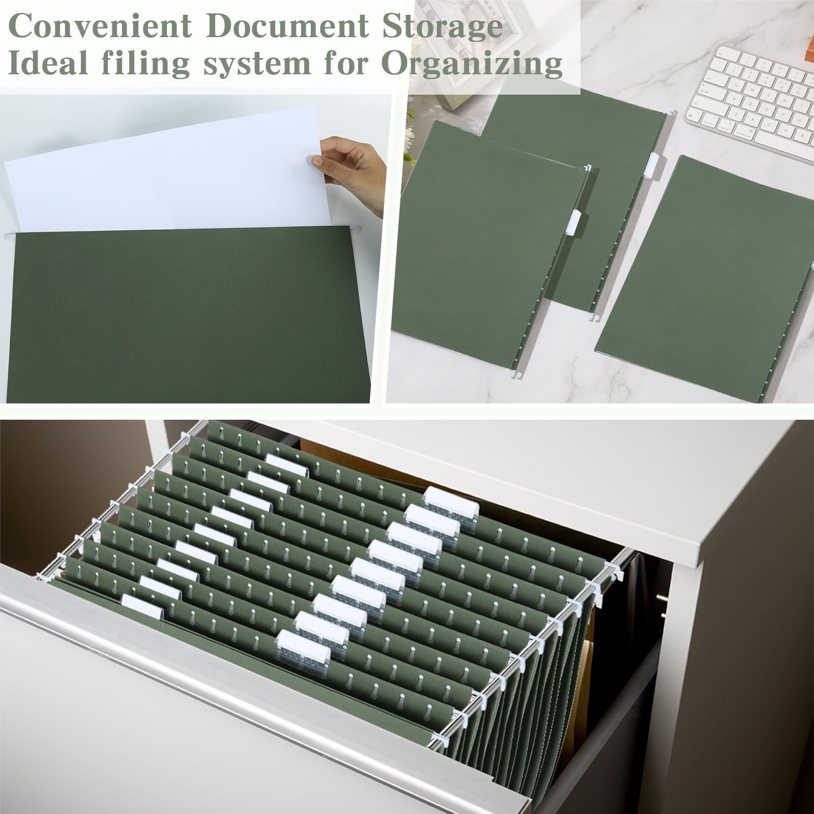 gisim 25 Stück verstärkte Hängemappen, 28,9 x 43,2 cm, 1/5 Schnitt, robuste Hängeregistraturordner mit Kunststoff-Tabs und Etikettenkarten, erweiterbare Aufhänger, Akten-Organizer für Zeichnungen,