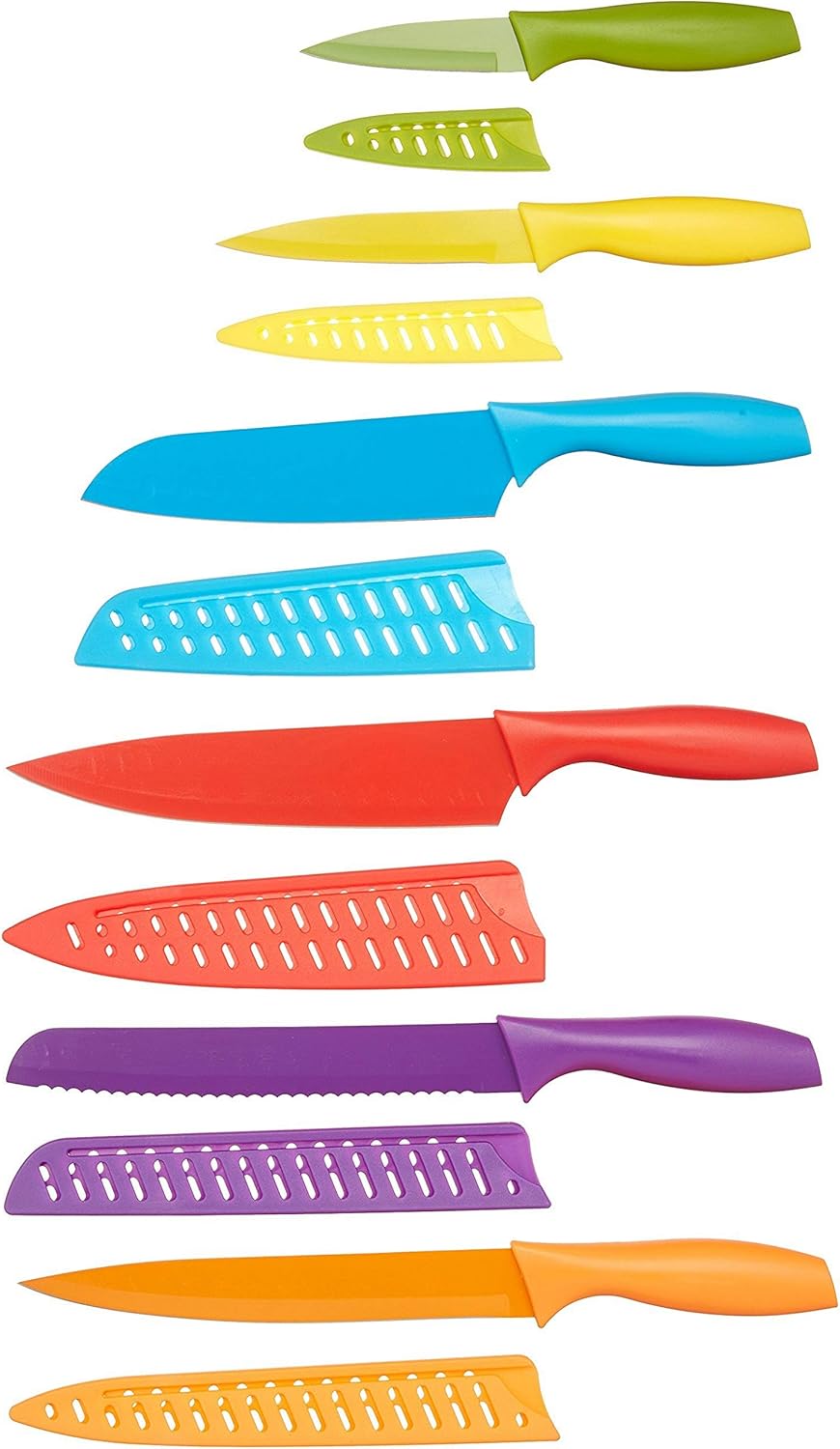 Amazon Basics Color-Coded Dishwasher Safe Kitchen 12-Piece Knife Set
