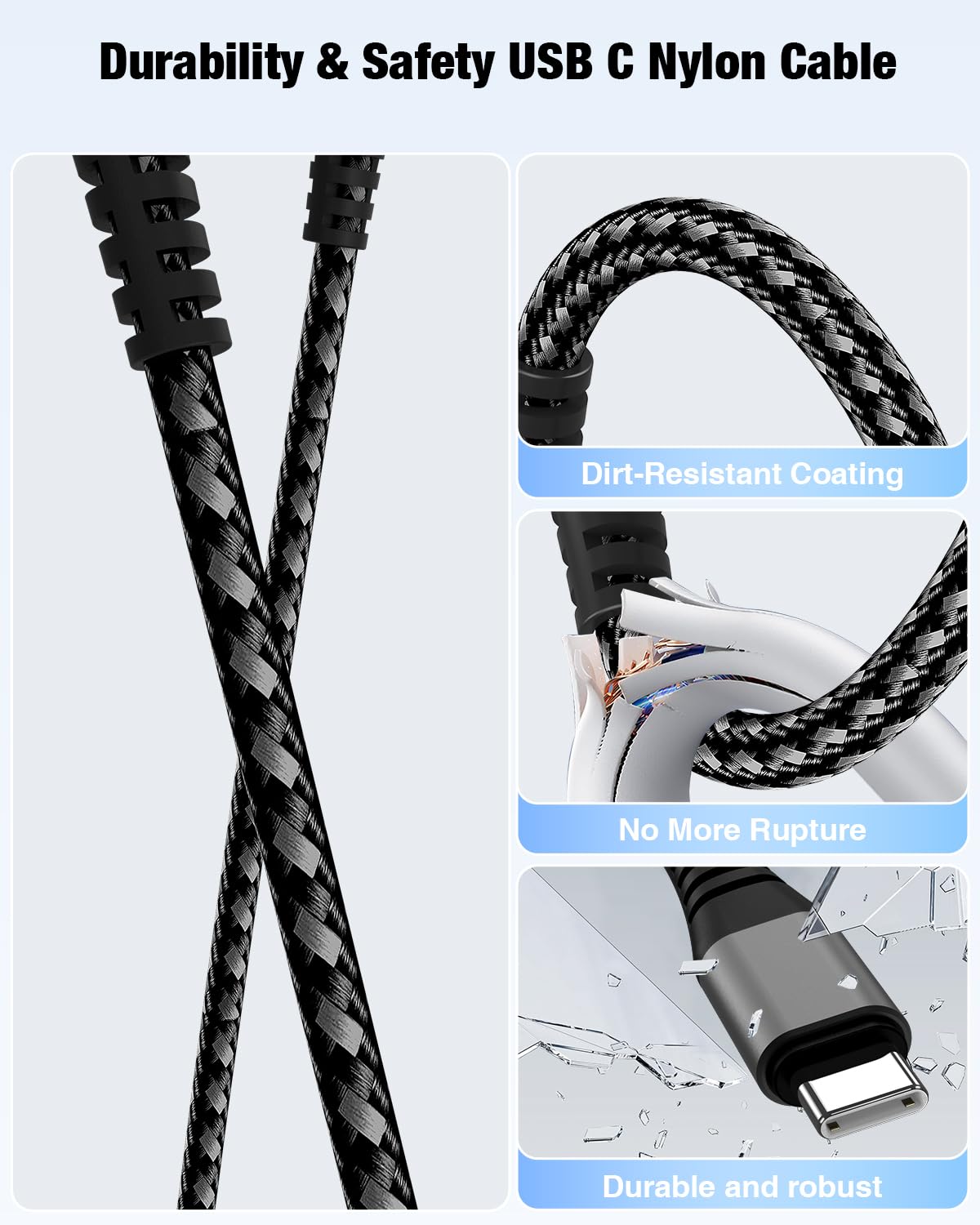 Cabepow 240W USB C to USB C Cable [2-Pack 6FT+10FT], USB C to C Fast Charging Cord, Braided Type C to Type C Cable for iPhone 17/16/15/Samsung S25/S24/MacBook/iPad/Switch/Android Phones&Laptops-Black